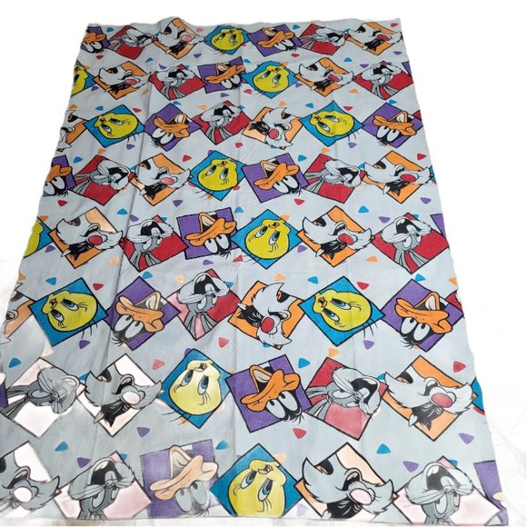 Vtg Looney Tunes Laughing Faces 85 X 56 Blanket Bugs Bunny Taz Tweety Sylvester - Picture 1 of 16